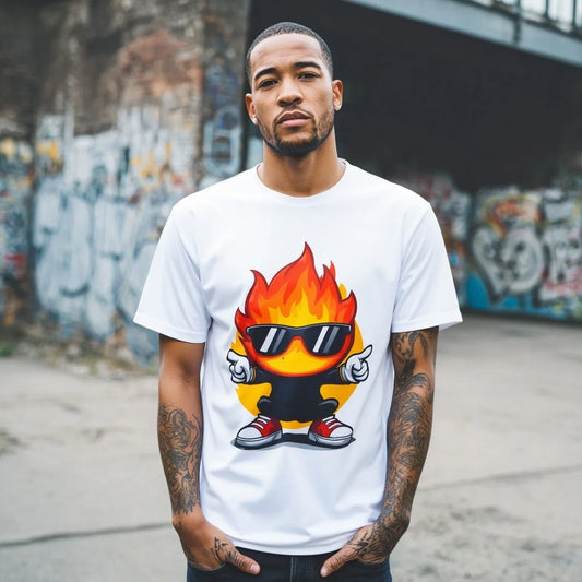 Graphic Tee Design Men's Casual T Shirt Flame Character Print Streetwear Fashion Summer Daily Wear