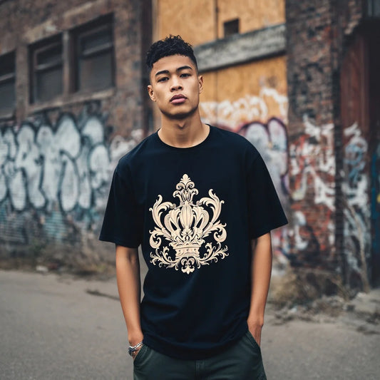 Fashion Graphic Tee Men's Casual T Shirt Vintage Crown Pattern Streetwear Graphic Tee for Urban Outfits