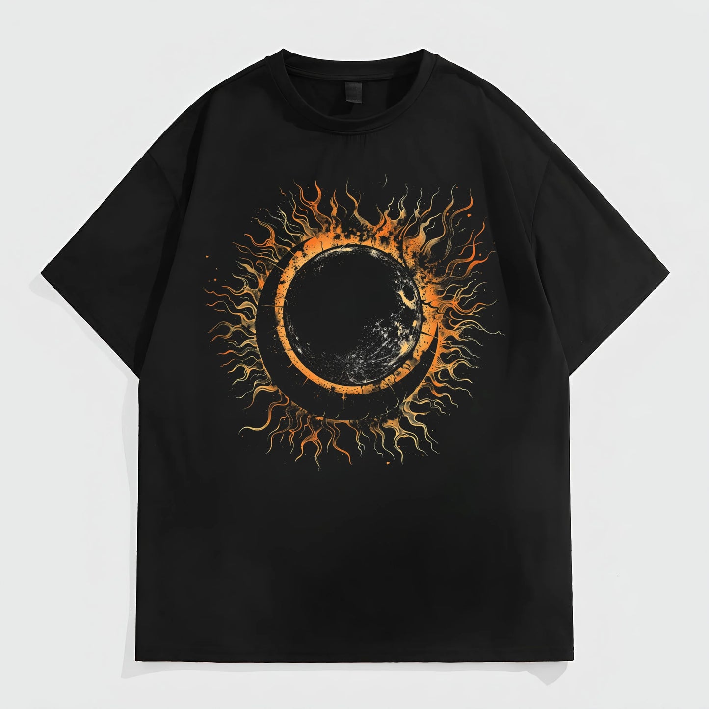 Men's Casual T-Shirt Solar Eclipse Flame Print Graphic Tee for Daily Wear Fashion Tees For Summer