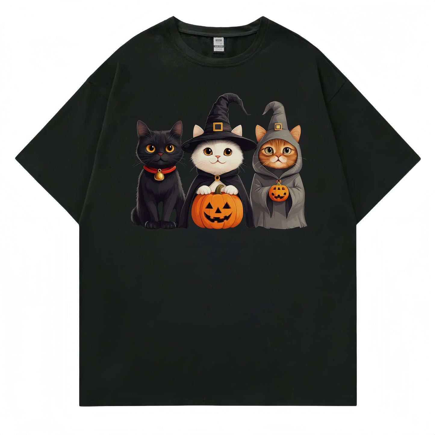Men's Round Neck T Shirt Halloween Cats Pumpkin Print Casual Daily Wear Fashionable Graphic Tee for Men