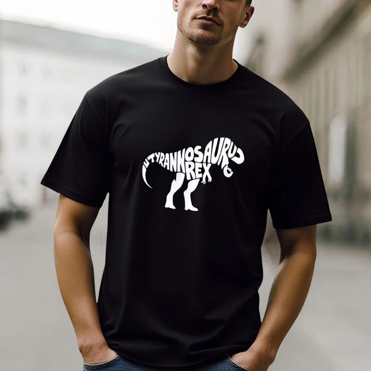 Trendy Graphic Tee Men's Casual T Shirt Dinosaur Silhouette and Text Print Suitable for Daily Wear