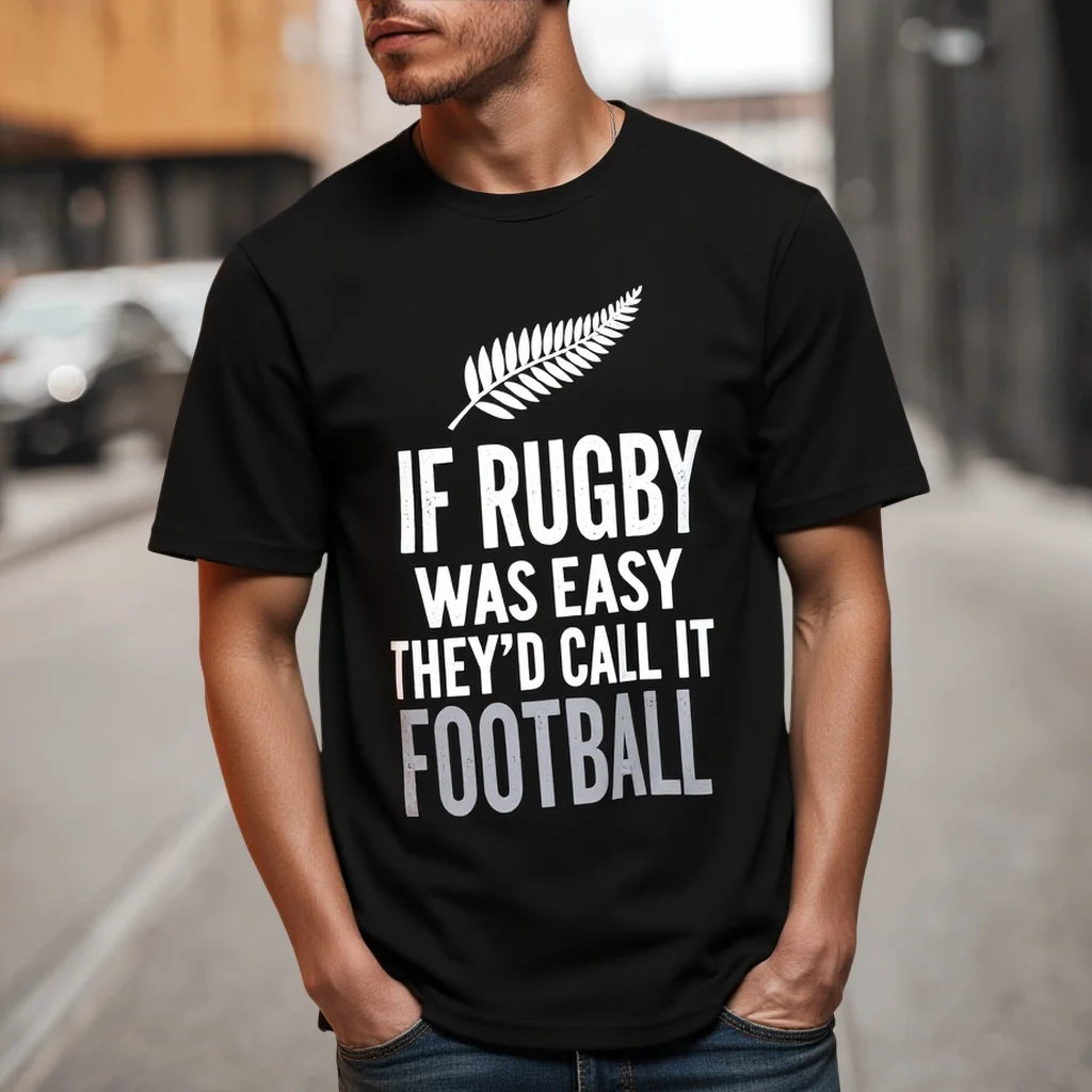 Fashion Graphic Tee Men's T Shirt with Rugby Quote and Leaf Design for Sports Fans