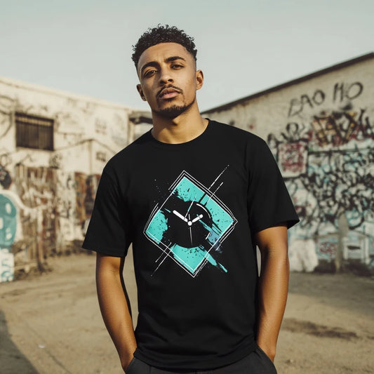 Fashion Graphic Tee Men's Casual T Shirt Diamond Clock Pattern Streetwear Graphic Tee for Daily Wear