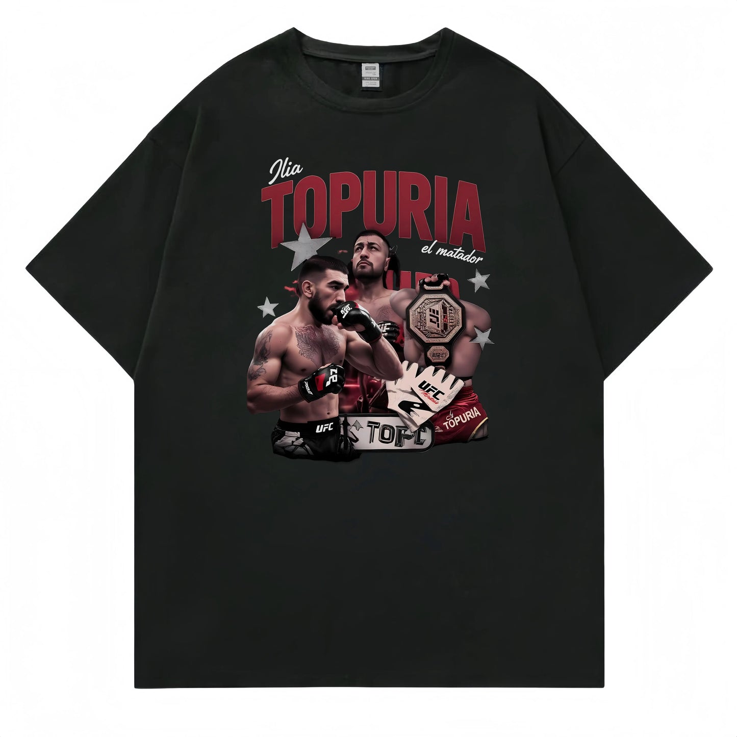 Men's Casual T Shirt with Fighter Graphic and Text Print for Sports Fans Fashionable Graphic Tee for Men