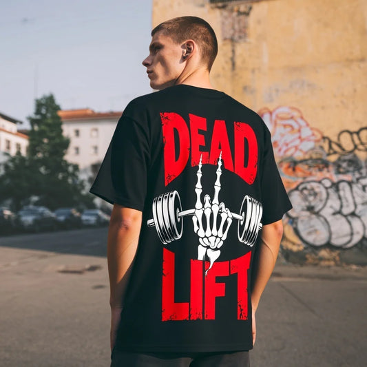 Streetwear Printed Graphic Tee Men's Short Sleeve T Shirt Skeleton Hand Holding Dumbbell Print DEAD LIFT Fitness Gym Workout Clothing Cotton Clothes For Men
