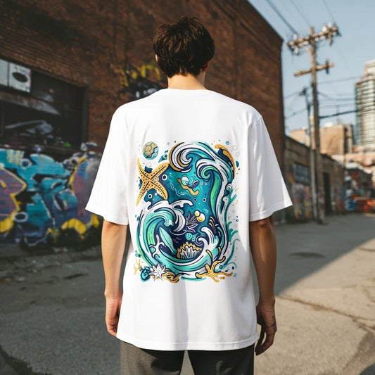 Men's Short Sleeve T Shirt Ocean Wave Print Casual Streetwear for Daily Wear Trendy Graphic Tee 2025