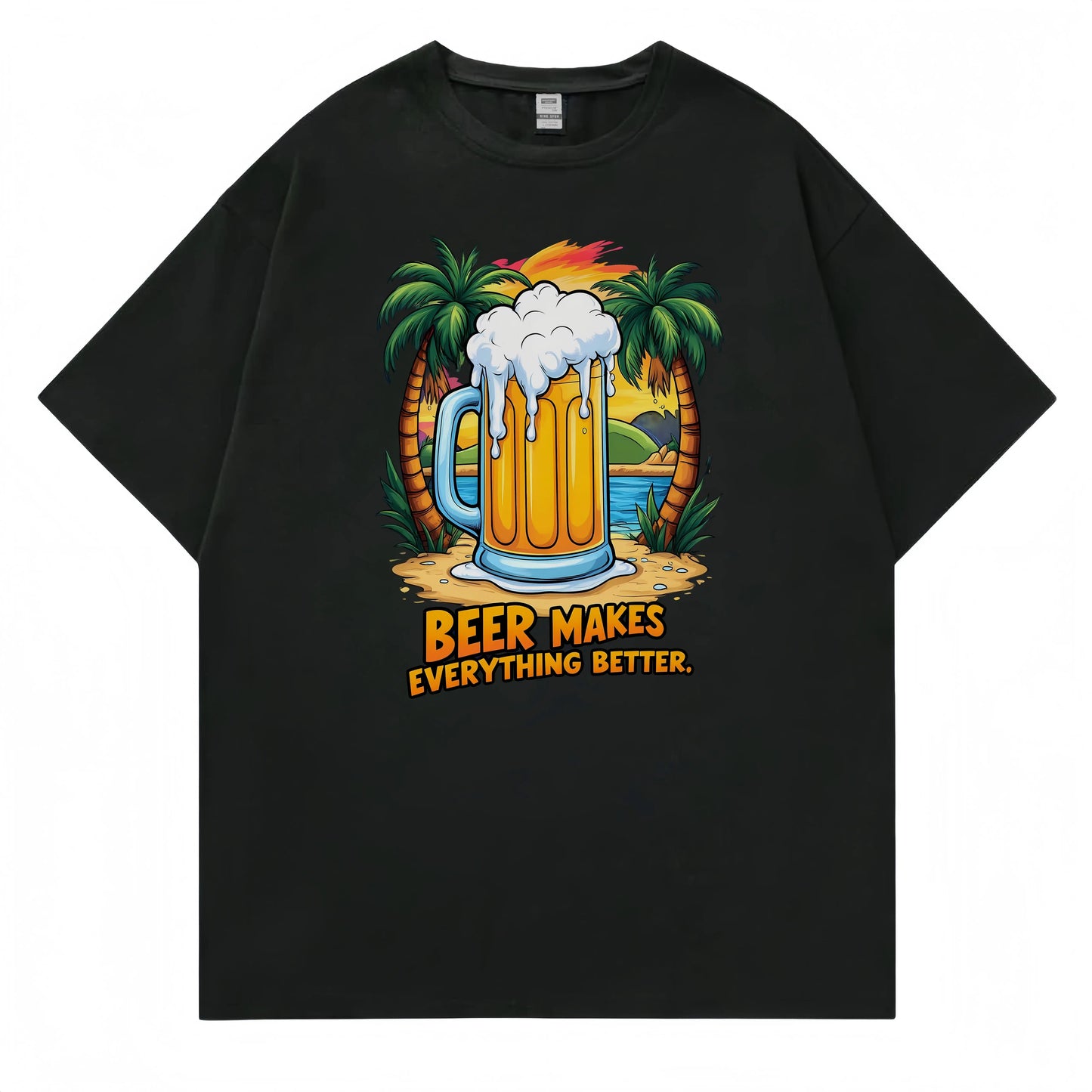 Men's T Shirt Palm Tree Beer Glass Print Beer Makes Everything Better Casual Summer Beachwear Fashionable Graphic Tee for Men