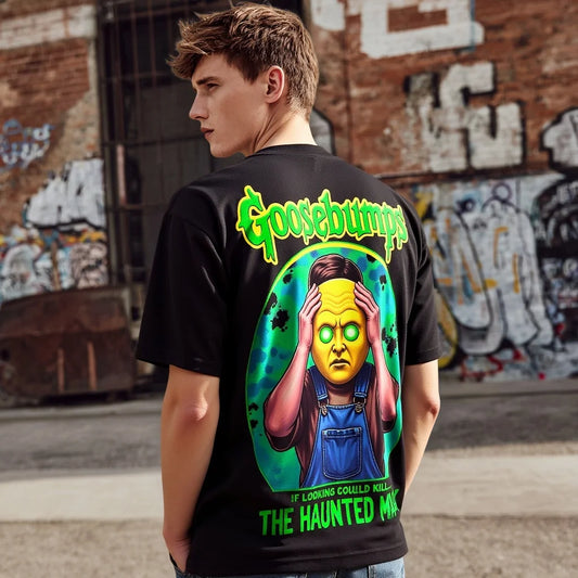 Men's T Shirt with Retro Horror Movie Themed Print for Casual Wear Trendy Streetwear Printed Tshirt