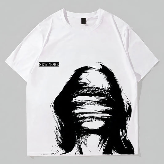 Men's Short Sleeve T-Shirt Abstract Face Art Print New York Casual Daily Wear Graphic Fashion Tees For Man