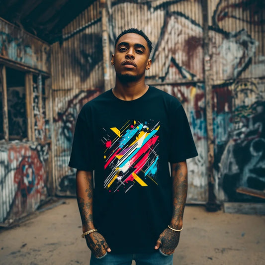 Men's Casual T Shirt Colorful Abstract Lines Print Streetwear Fashion Daily Wear Trendy Graphic Tee 2025