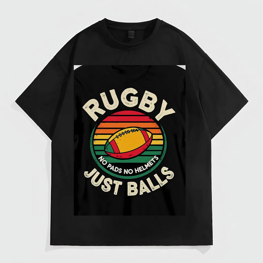 Men's Short Sleeve T-Shirt Rugby Sport Ball Print Casual Wear for Outdoor Activities Fashion Tees 2025