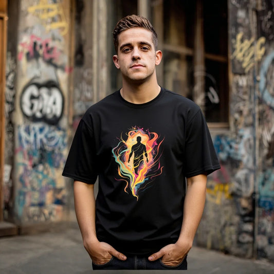 Fashion Graphic Tee Men's Casual T Shirt Colorful Abstract Art Print Urban Streetwear Fashion Top
