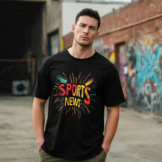 Fashion Graphic Tee Men's Casual T Shirt Colorful Sports News Print Outdoor Wear
