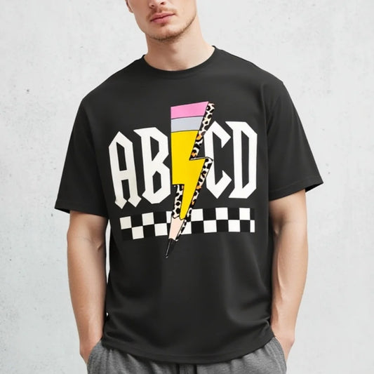 Men's Casual T Shirt with Colorful Lightning and Letter Print for Daily Wear Graphic Tee For Summer 2025