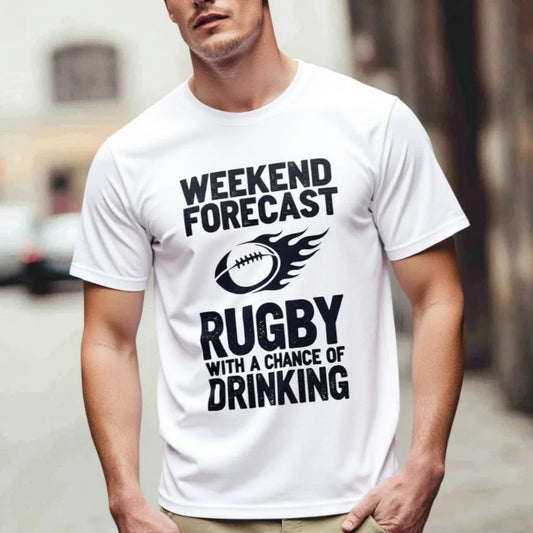 Fashion Graphic Tee Men's Casual T Shirt Weekend Forecast Rugby with a Chance of Drinking Print Sports Fan Tee for Outdoor Activities