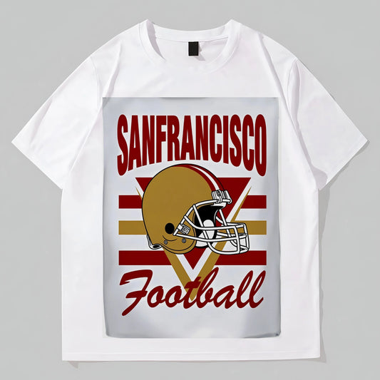 Casual T-Shirt with City Name and Sports Helmet Design for Outdoor Activities Graphic Fashion Tees For Man