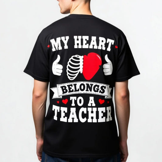 Men's Short Sleeve T Shirt My Heart Belongs to a Teacher Print Casual Daily School Teachers Appreciation Day Gift Idea Graphic Tee For Summer 2025
