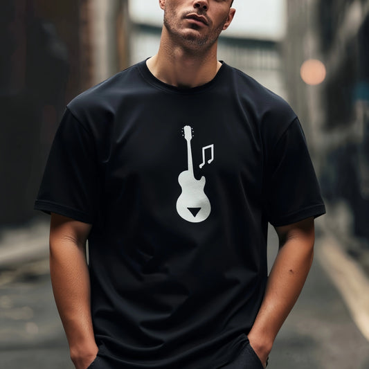 Trendy Graphic Tee Men's Casual T Shirt Guitar Music Note Print Streetwear Daily Wear