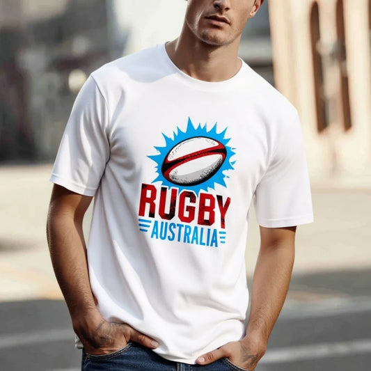 Fashion Graphic Tee Men's Casual T Shirt with Sport Ball Graphic and Text Rugby Country for Sports Fans