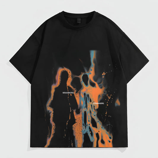 Men's Casual T-Shirt Abstract Silhouette Flame Print Streetwear Daily Wear Fashion Top Graphic Tees Outfit