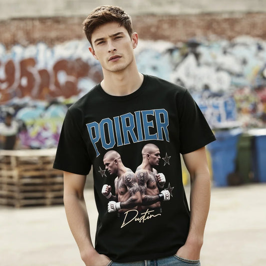 Men's Casual T Shirt with Fighter Graphic and Text for Sports Fans Fashionable Graphic Tee for Men