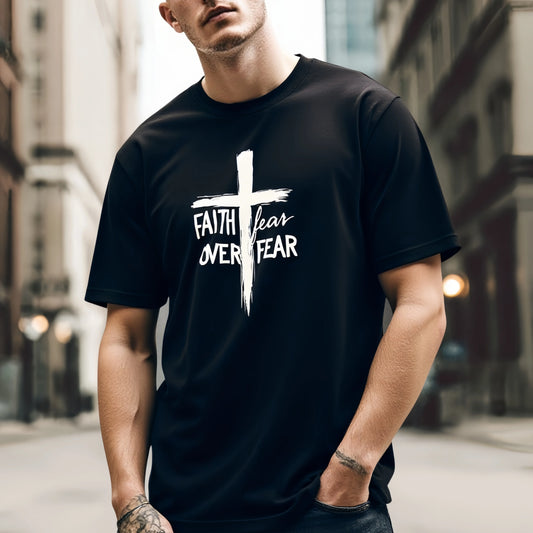 Fashion Graphic Tee For Summer Men's Casual T Shirt Faith Over Fear Cross Design Streetwear Daily Wear