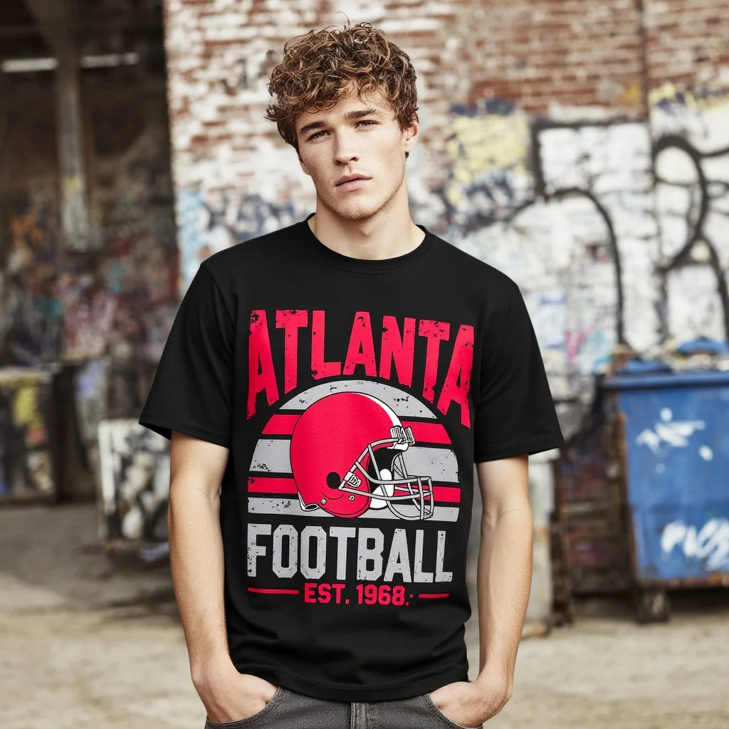 Men's Casual T Shirt Retro Football Helmet Print for Sports Fans Fashionable Graphic Tee for Men