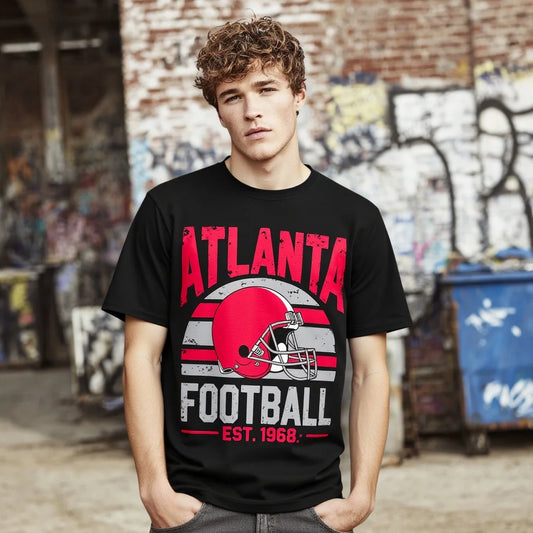 Men's Casual T Shirt Retro Football Helmet Print for Sports Fans Fashionable Graphic Tee for Men