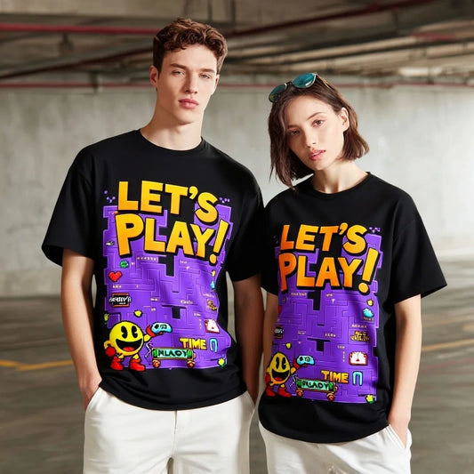 Fashion T Shirt Colorful Pixel Art LET'S PLAY! Print for Gaming Enthusiasts Casual Wear Graphic Tee For Summer 2025