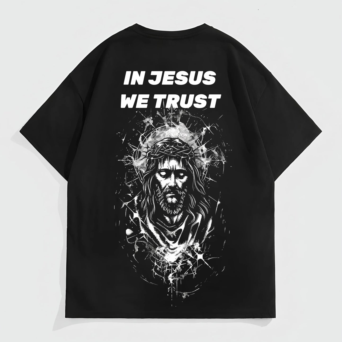 Men's Casual T-Shirt Abstract Art Print IN JESUS WE TRUST Inspirational Design for Daily Wear and Religious Events Graphic Tees Outfit