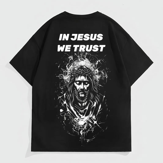 Men's Casual T-Shirt Abstract Art Print IN JESUS WE TRUST Inspirational Design for Daily Wear and Religious Events Graphic Tees Outfit