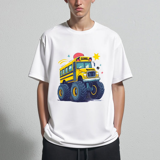 Men's Short Sleeve T-Shirt Cartoon School Bus Print Casual Daily Wear Graphic Tees Boutique
