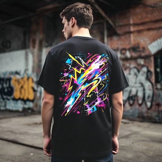 Men's Casual T Shirt Colorful Abstract Graffiti Print Urban Streetwear Fashion Top for Daily Wear Trendy Graphic Tee 2025