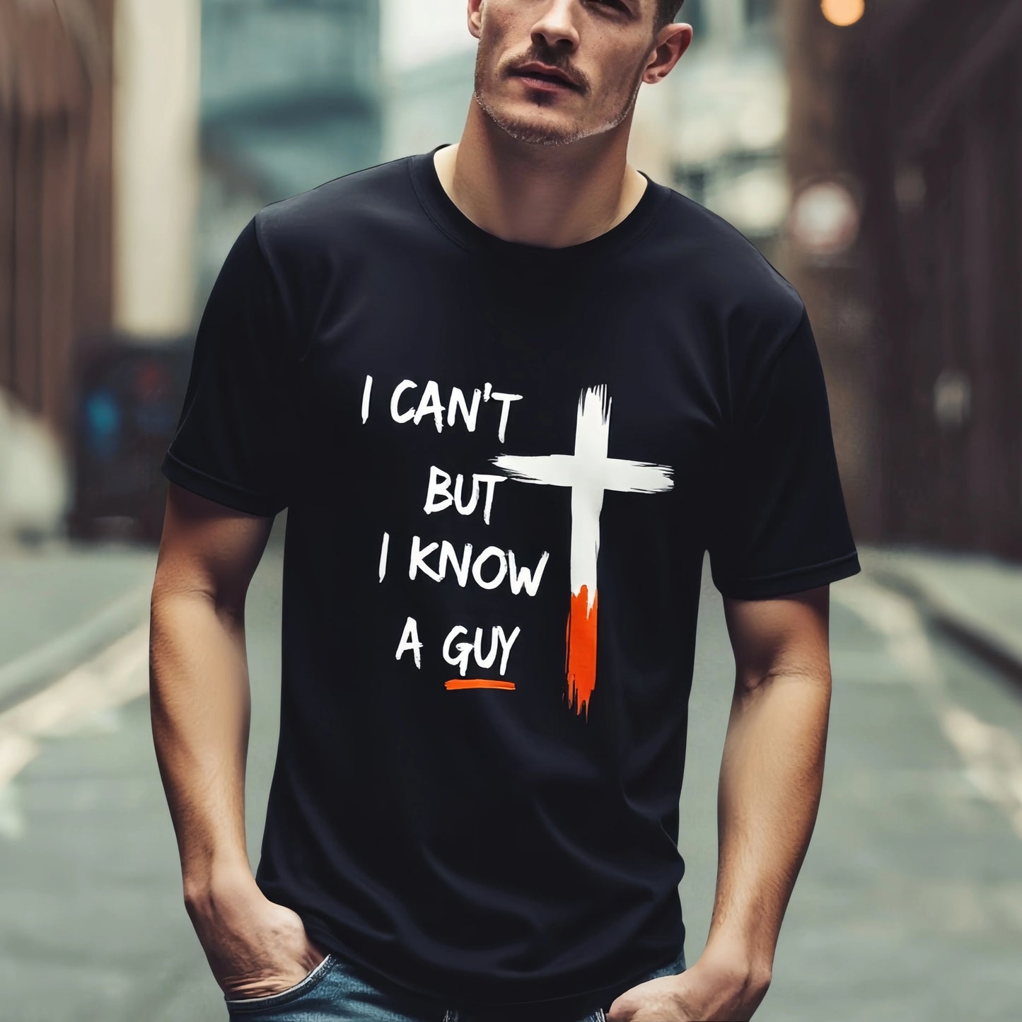 Fashion Graphic Tee For Summer Men's Casual T Shirt Cross Design I CAN'T BUT I KNOW A GUY Print Streetwear Fashion Top for Daily Wear