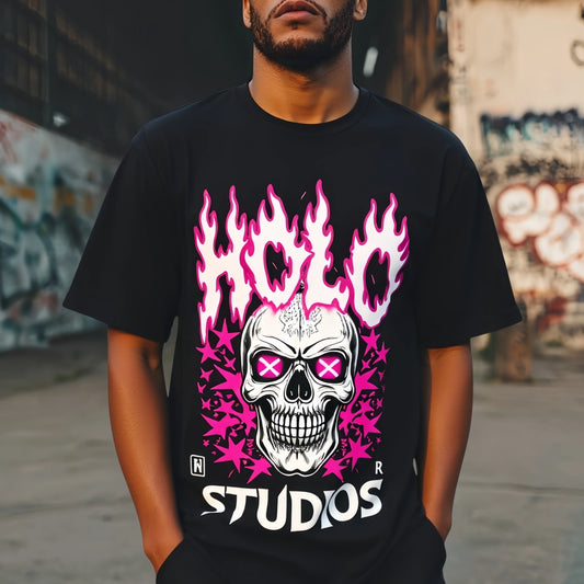 Men's Short Sleeve T Shirt Skull Flame Print Casual Streetwear Graphic Tee for Daily Wear Cotton Graphic Tee For Summer