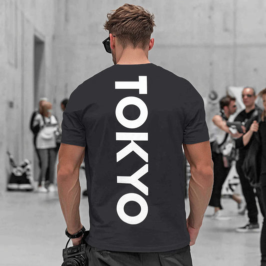 Trendy Tees For Man Short Sleeve T-Shirt Vertical Text Print Casual Streetwear for Travel