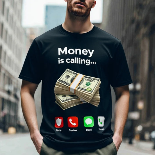 Graphic Tees Design Men's T Shirt with Money Stack and Money is calling... Print for Urban Streetwear