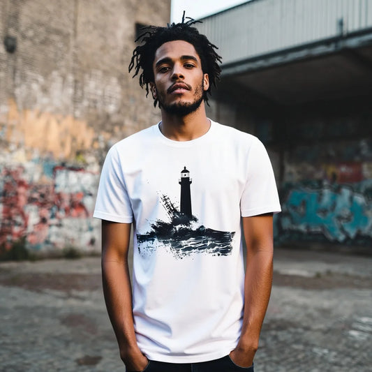 Men's Casual T Shirt | Lighthouse Art Print Urban Streetwear | Fashion Top for Daily Wear | Trendy Graphic Tee 2025