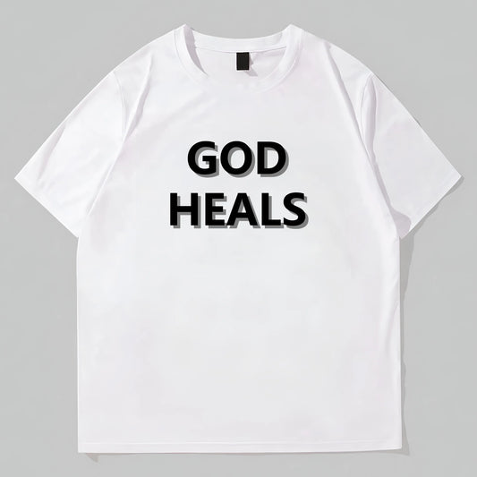 Trendy Tees For Men Simple Round Neck T-Shirt with GOD HEALS Text Print for Casual Wear