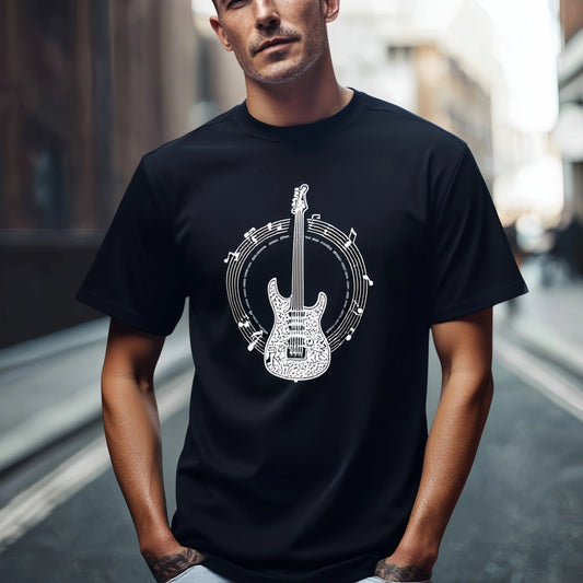 Fashion Graphic Tee For Summer Men's Casual T Shirt Guitar and Drum Design Streetwear Fashion Top for Daily Wear