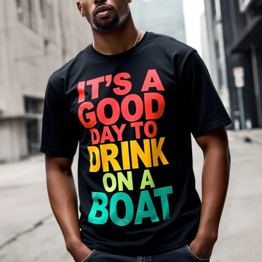 Graphic Tees Design Men's Casual T Shirt Colorful Letter Print IT'S A GOOD DAY TO DRINK ON A BOAT Outdoor Leisure Wear