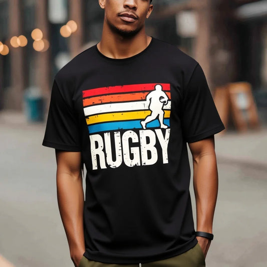 Fashion Graphic Tee Men's Casual T Shirt Retro Rugby Player Graphic Print Sports Tee for Outdoor Activities