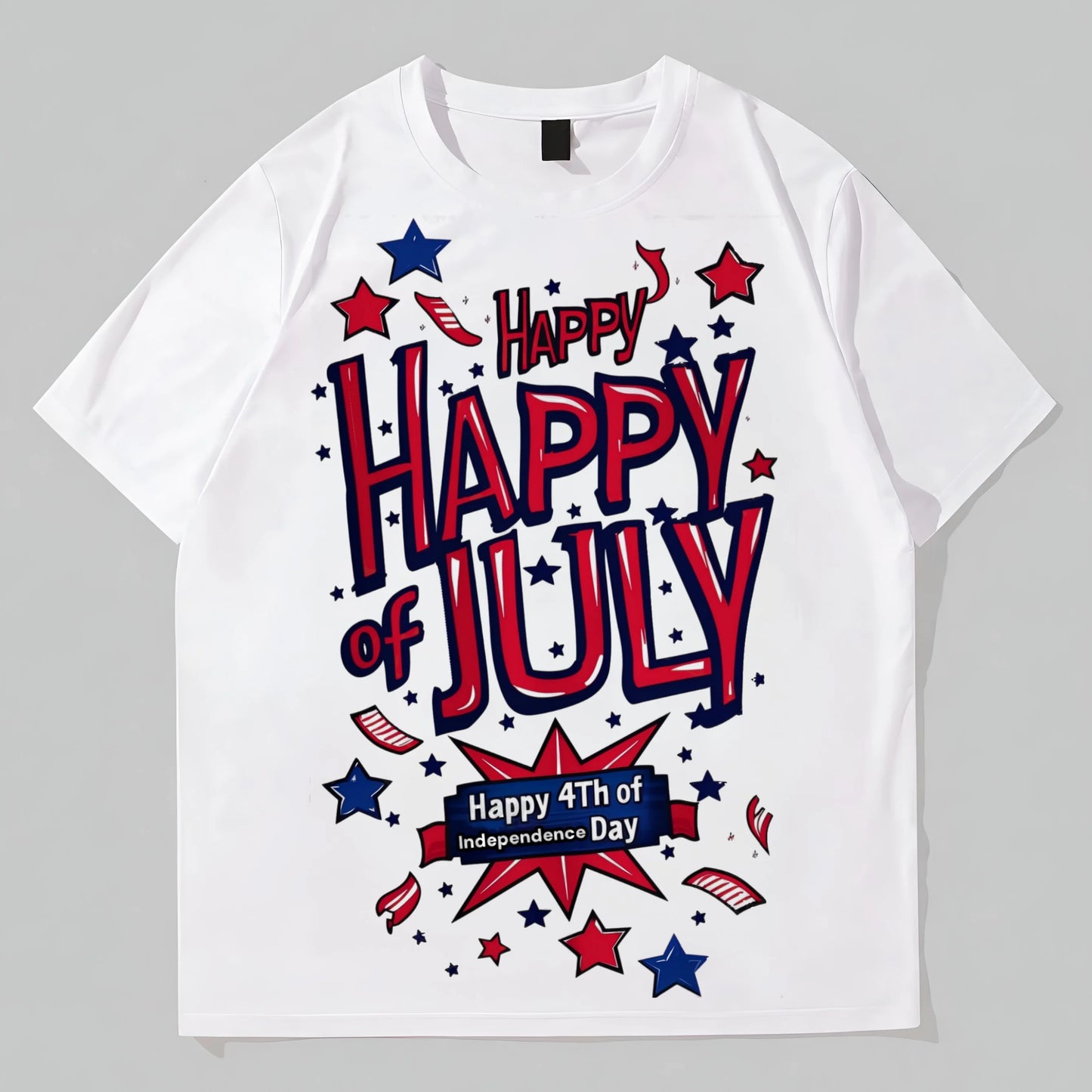 Fashion Tees For Summer Round Neck T-Shirt with Patriotic Stars and Stripes Design for Independence Day Celebrations