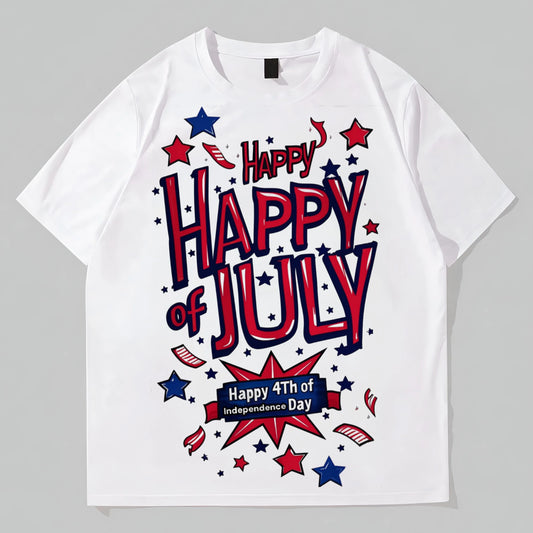 Fashion Tees For Summer Round Neck T-Shirt with Patriotic Stars and Stripes Design for Independence Day Celebrations