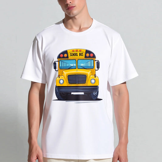 White T-Shirt with School Bus Graphic for Casual Wear Graphic Tees Boutique