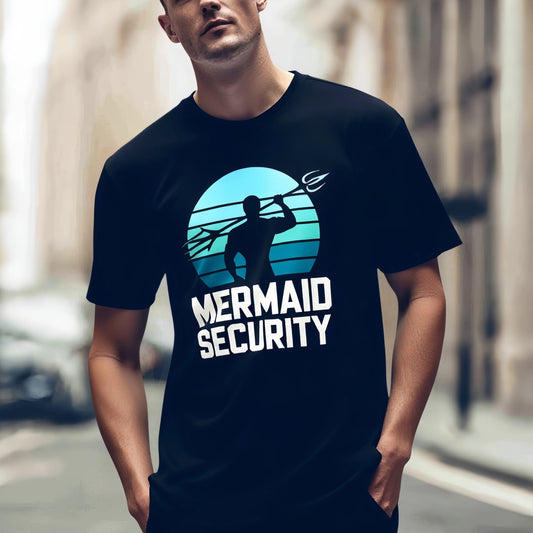 Fashion Graphic Tees For ManMen's Short Sleeve T Shirt Mermaid Security Graphic Tee Casual Streetwear Daily Wear