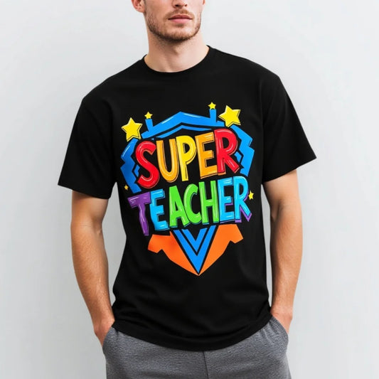 Men's T Shirt Colorful Super Teacher Graphic Print Casual Wear for School Events Graphic Tee For Summer 2025