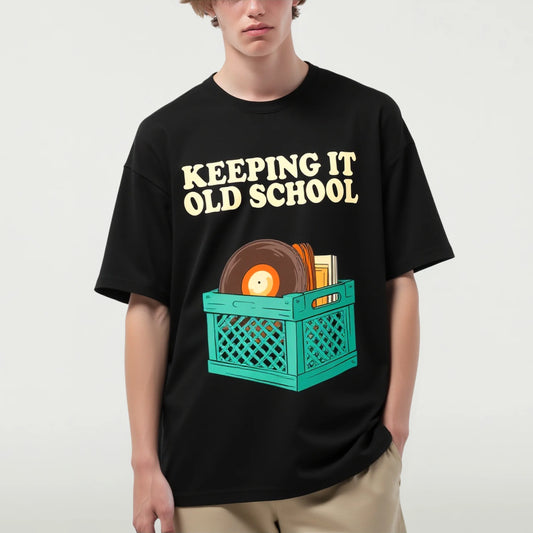 Men's Casual T-Shirt Vintage Vinyl Records Crate Print for Daily Wear Trendy Tees For Men