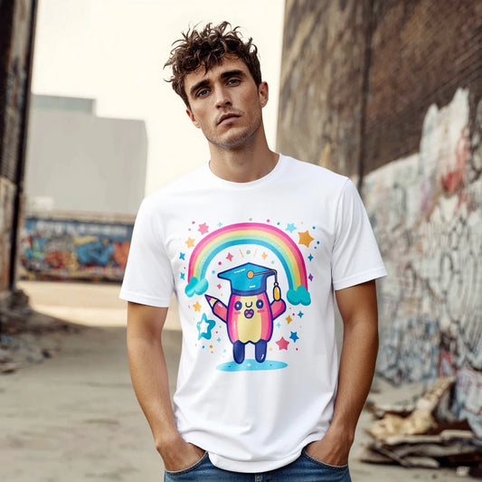 Men's Casual Cotton T Shirt | Colorful Rainbow Unicorn Printed Tee | Suitable for Daily Wear and Outdoor Activities | Trendy Graphic Tee 2025