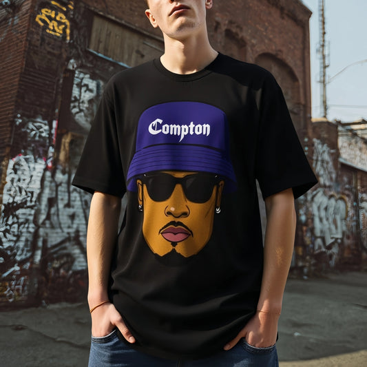 Streetwear Printed Graphic Tee Men's Short Sleeve T Shirt with Cityscape Graphic and Text Compton - Urban Streetwear for Casual Wear Cotton Clothes For Men